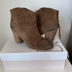 Nordstrom Brown Suede Ankle Booties with Stacked Heel